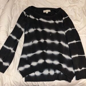 Blue Distressed Long Sleeve Knitted Sweater